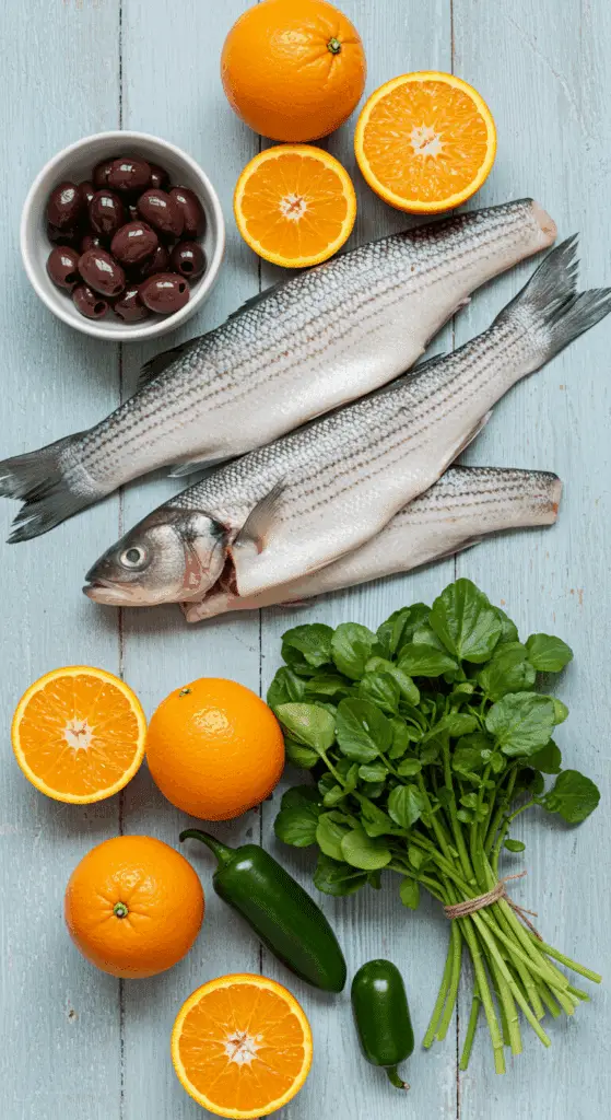 Fresh ingredients for the Grilled Striped Bass with Orange Salsa.