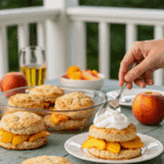 Serving a beautiful, homemade Peaches 'n Cream Shortcake at a summer gathering.