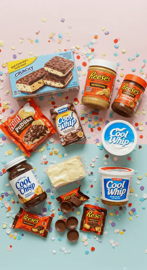 The simple, fun, store-bought ingredients for the easy Ice Cream Lasagna recipe.