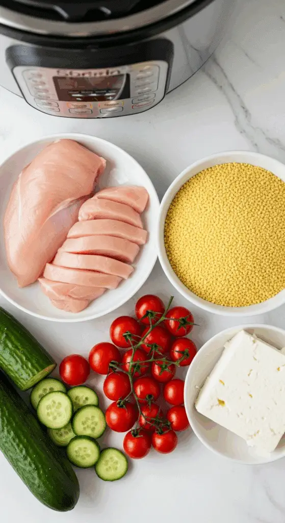 Fresh ingredients for the Instant Pot Greek Chicken Bowls.