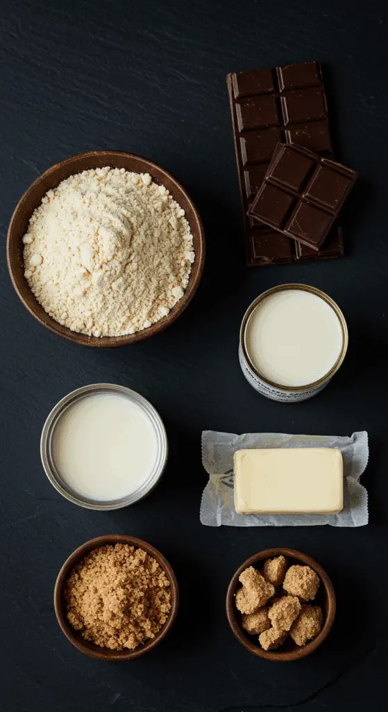 The simple, high-quality ingredients for the No-Bake Millionaire's Shortbread.