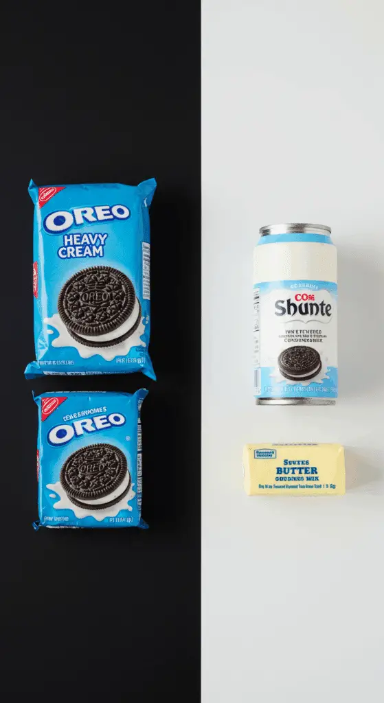 The simple ingredients for the homemade Oreo Ice Cream Sandwiches recipe.