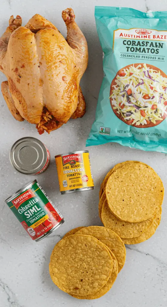 Easy shortcut ingredients for making Pulled Chicken Tostadas.