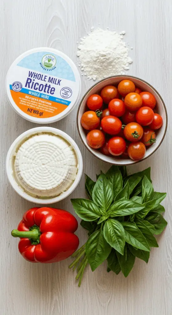 Fresh ingredients for making Herb-Ricotta Dumplings.