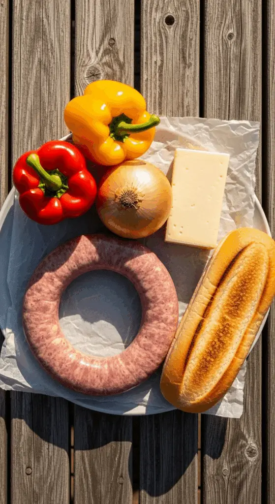 Ingredients for the Grilled Sausage and Pepper Sandwich.