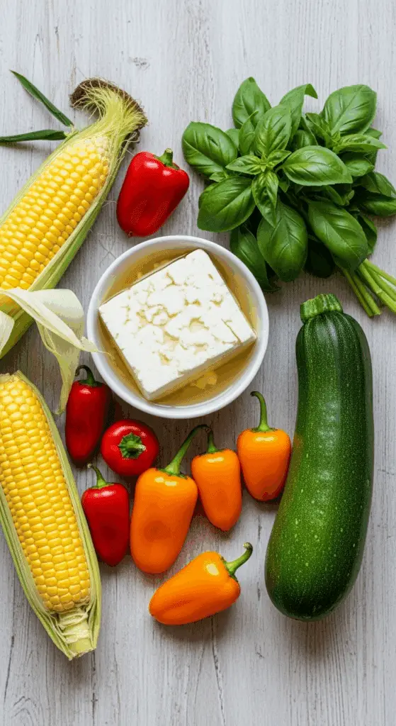 Fresh ingredients for the Sheet Pan Baked Feta recipe.