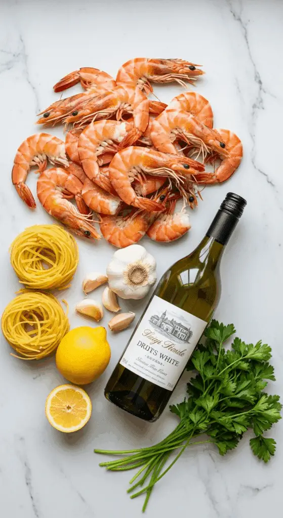 Fresh ingredients for the Shrimp Scampi recipe.
