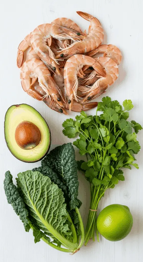 Fresh ingredients for the Grilled Shrimp and Avocado Salad.