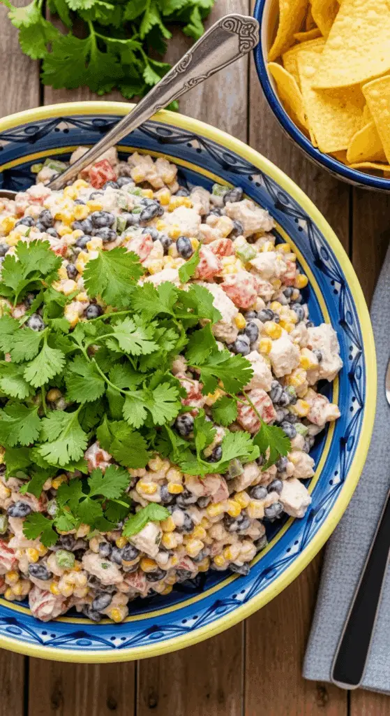 A large bowl of homemade, creamy Southwest Chicken Salad.