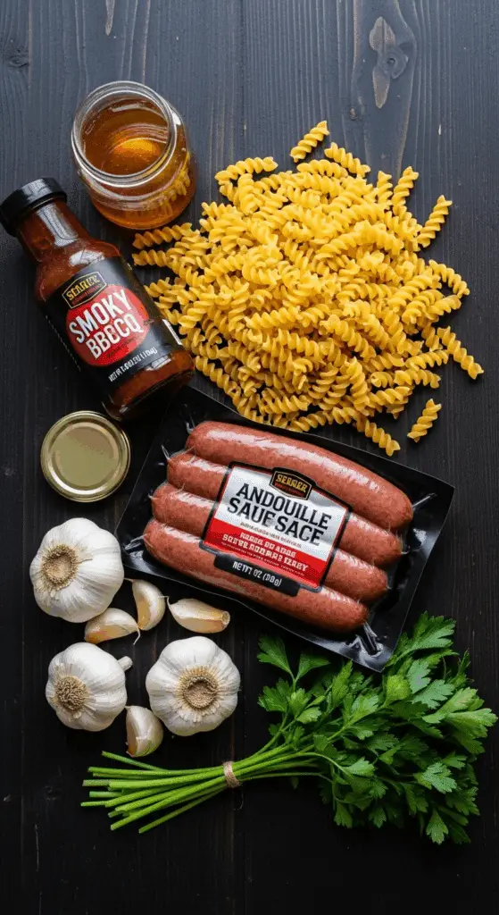 Ingredients for the easy Spicy Sausage Pasta recipe.