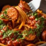 A delicious serving of the finished Spicy Sausage Pasta in a bowl.