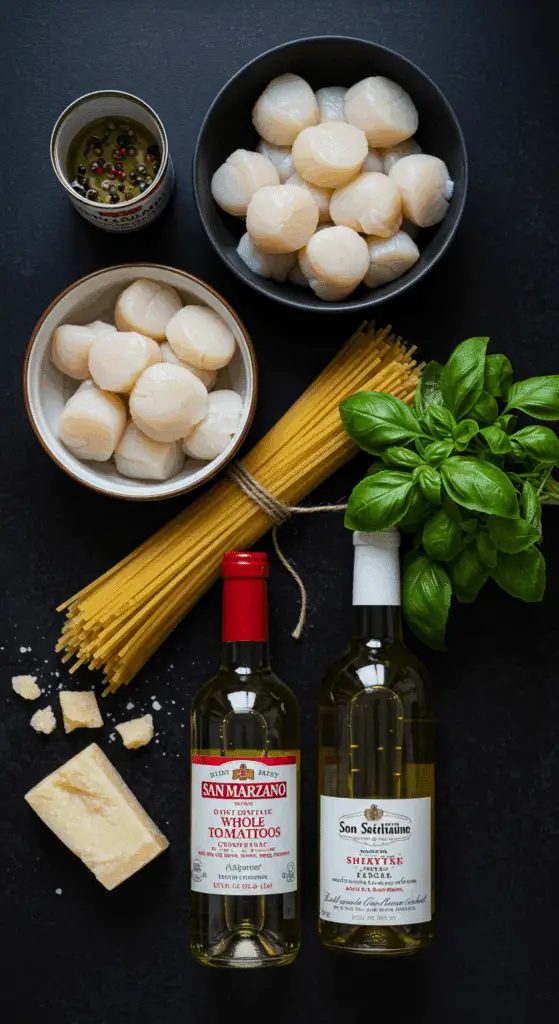 High-quality ingredients for the Spicy Scallop Pasta recipe.