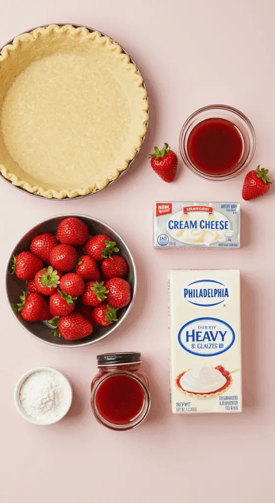 The fresh, simple ingredients for the easy Strawberry Cream Pie recipe.
