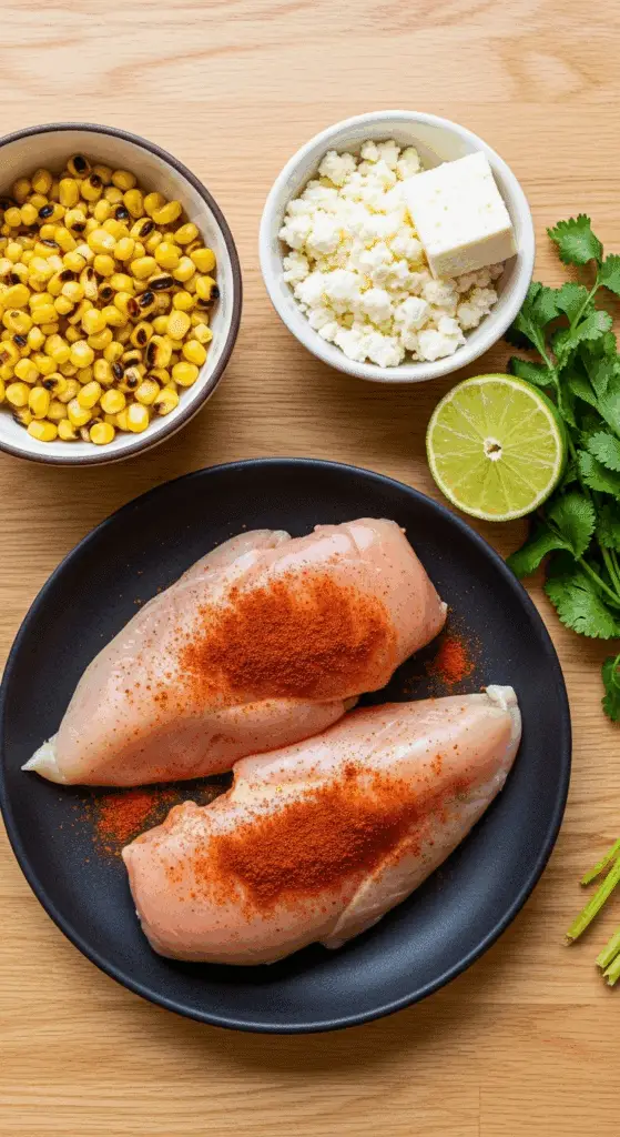 Fresh ingredients for the Street Corn Chicken Bowl recipe.