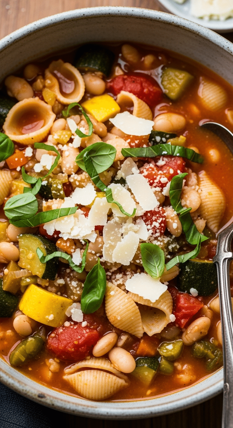A hearty bowl of homemade, one-pot Summer Minestrone soup.
