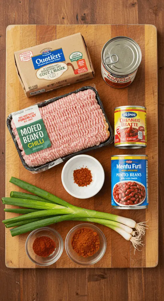 The simple, fresh ingredients for the Spaghetti with Quick Turkey Chili recipe.