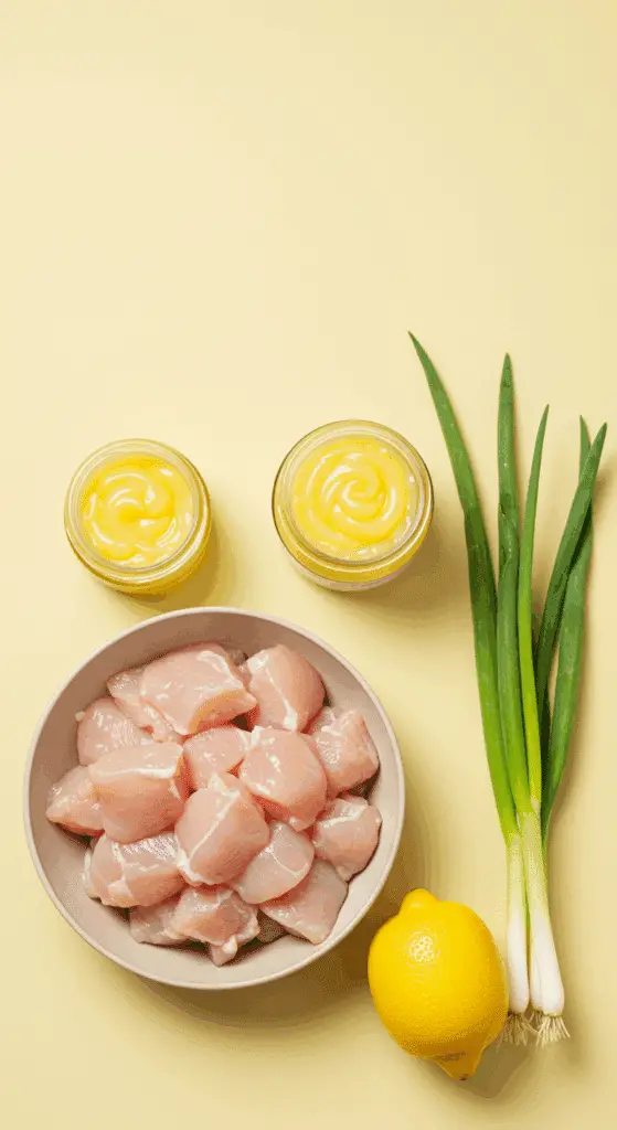 The simple, key ingredients for the Easy Lemon Chicken recipe, including lemon curd.