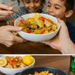 A parent serving a bowl of Easy Lemon Chicken to their family for a quick weeknight dinner.