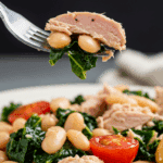 A forkful of the finished Tuscan Tuna and White Bean Salad.