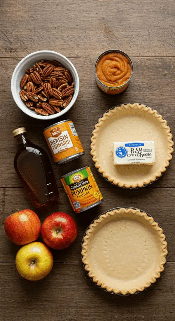 The classic, from-scratch ingredients for the three different pie layers in the Thanksgiving Pie Bars.