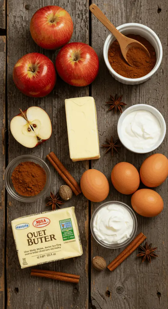 The classic, from-scratch ingredients for the homemade Apple Pie Cupcakes with a sour cream whipped topping.