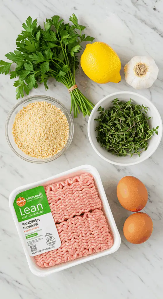 The fresh, wholesome ingredients for the healthy, from-scratch Baked Chicken Meatballs recipe.
