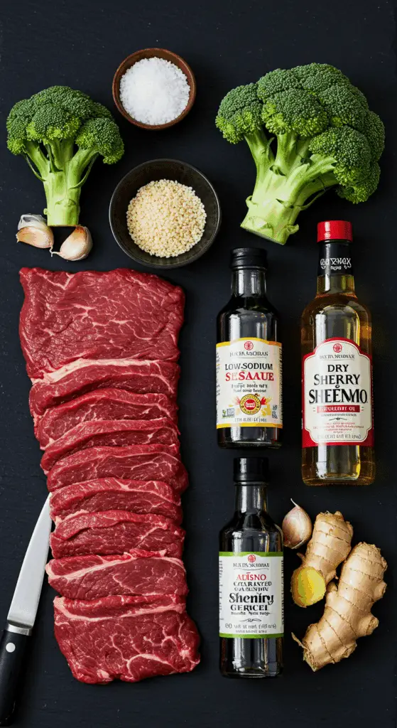 The fresh, from-scratch ingredients for the classic, easy Beef and Broccoli recipe.