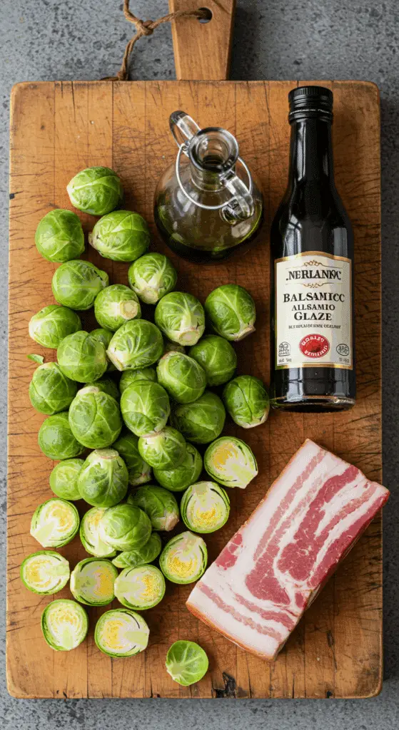 The fresh, simple ingredients for the Crispy Balsamic-Roasted Brussels Sprouts recipe.