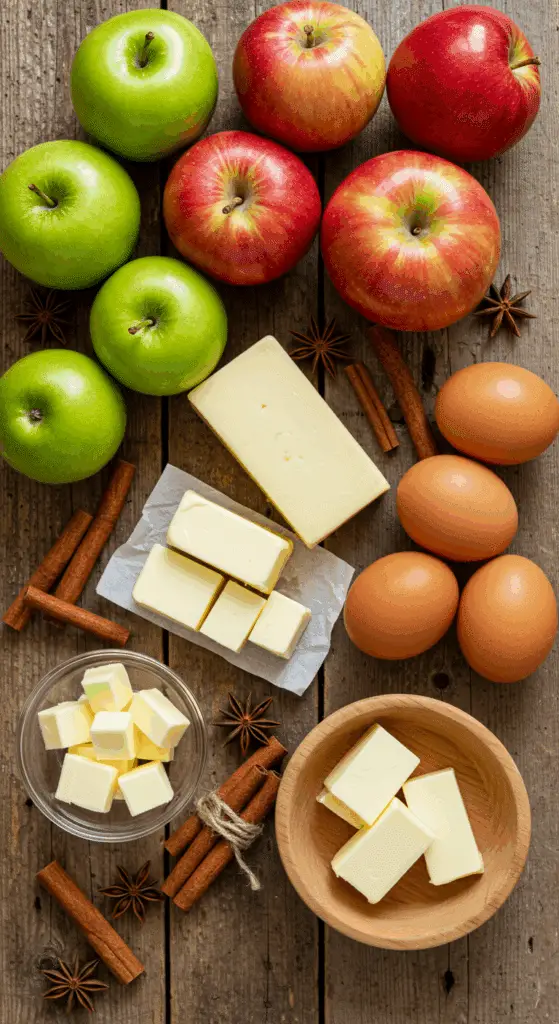 The fresh, from-scratch ingredients for the classic homemade Apple Pie with a Cheddar Cheese Crust.