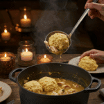 Serving a warm, comforting bowl of homemade Chicken and Dumplings at a family dinner.