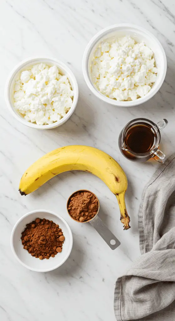 The simple, healthy ingredients for the high-protein Chocolate Banana Protein Pops recipe.