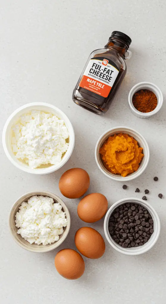 The healthy, simple ingredients for making High-Protein Cottage Cheese Muffins.