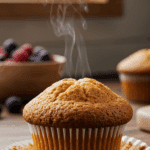 A hand taking a warm, fresh-baked cottage cheese muffin from a cooling rack.