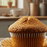 A hand taking a warm, fresh-baked cottage cheese muffin from a cooling rack.