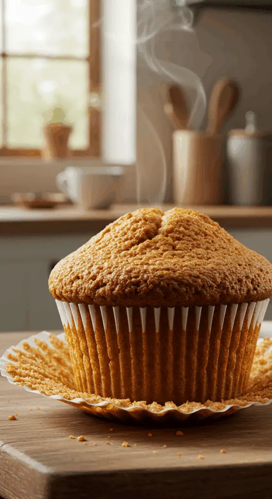 A hand taking a warm, fresh-baked cottage cheese muffin from a cooling rack.