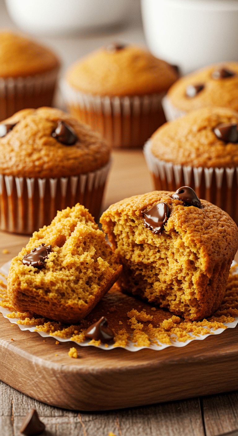 A beautiful display of two types of homemade, High-Protein Cottage Cheese Muffins: Pumpkin and Chocolate Chip
