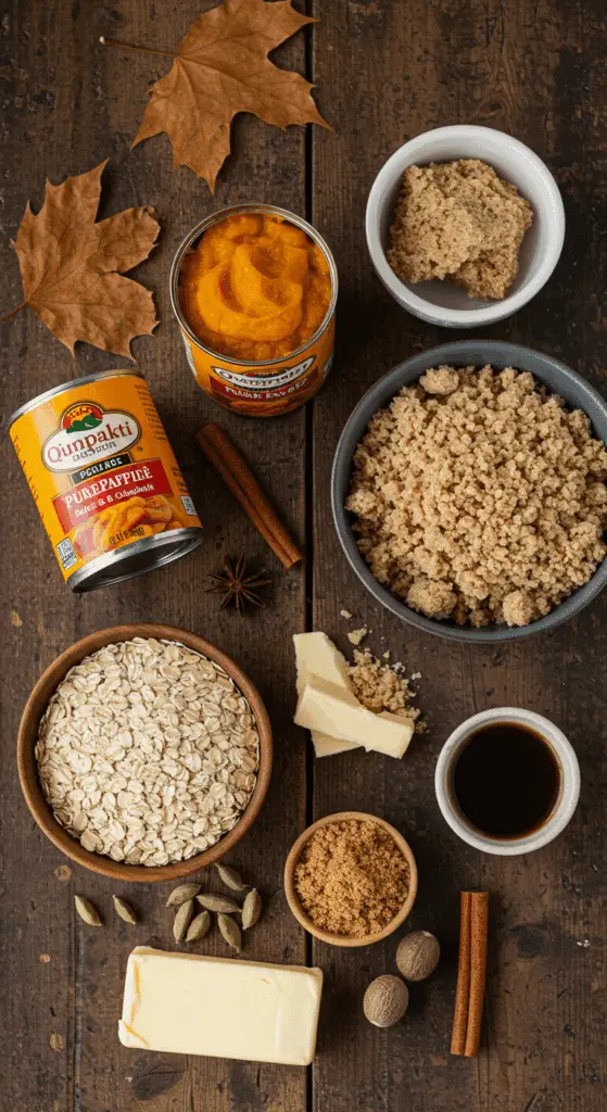 The fresh, seasonal ingredients for the easy Pumpkin Crumble recipe.