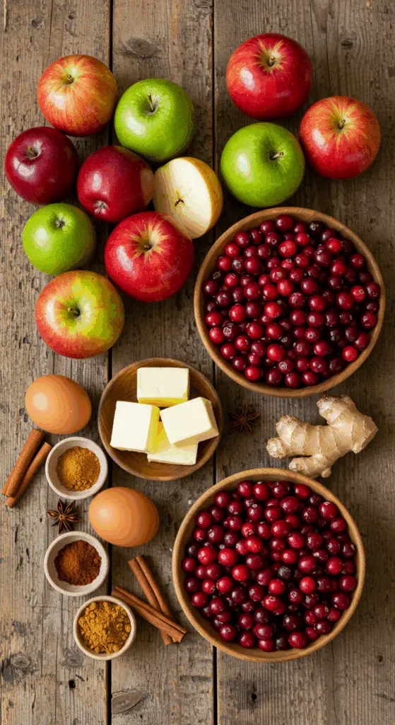 The fresh, from-scratch ingredients for the classic homemade Apple Cranberry Pie recipe.