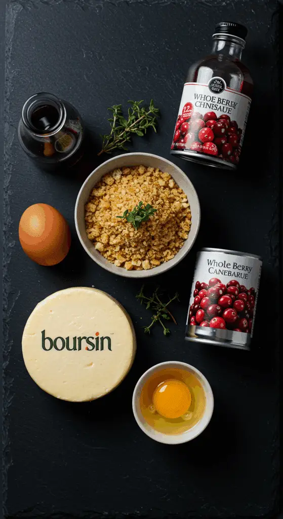 The simple, elegant ingredients for the Crispy Baked Boursin and tangy cranberry sauce.