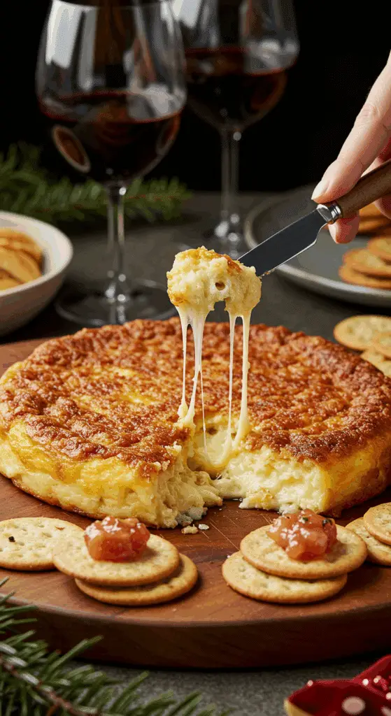 The finished Crispy Baked Boursin as the centerpiece of a beautiful holiday appetizer board.