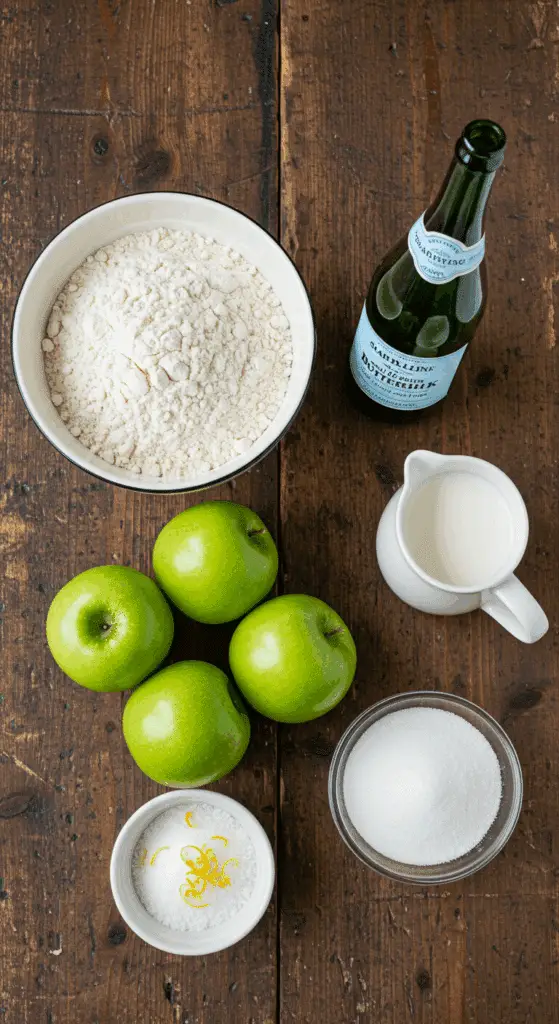 The simple, classic ingredients for the Old-Fashioned Apple Fritters recipe.