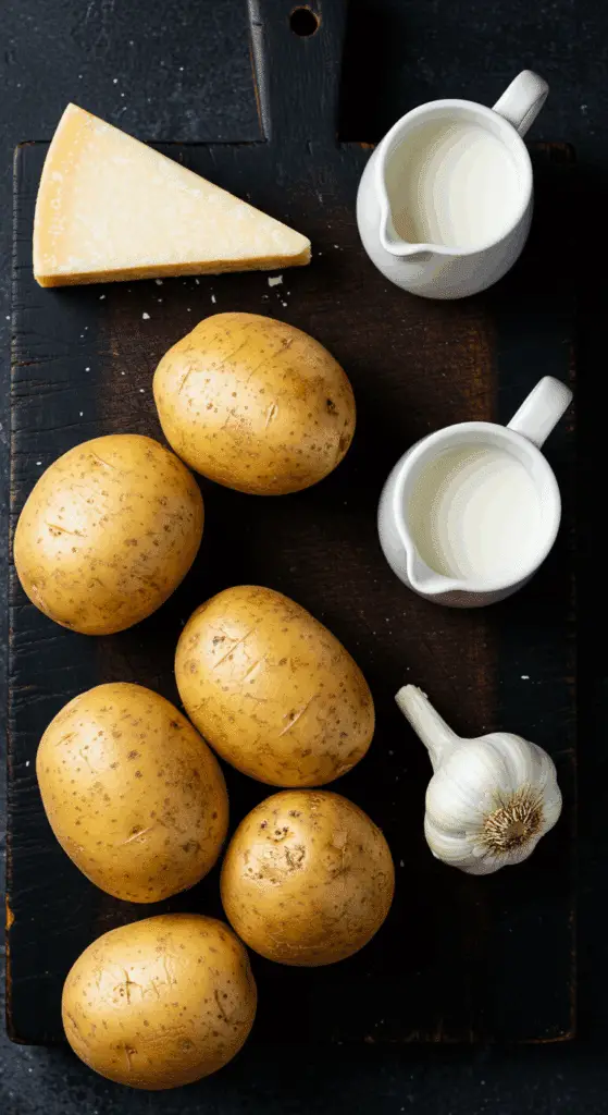 The simple, classic ingredients for the Creamy Garlic Mashed Potatoes recipe.