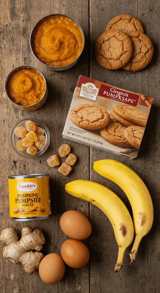 The classic, from-scratch fall ingredients for the Ginger Snap Pumpkin Pie with Ginger Cream.