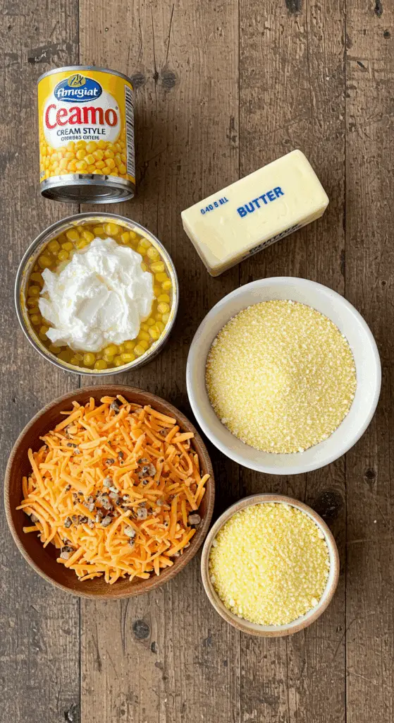The simple, classic ingredients for the easy and creamy Instant Pot Corn Pudding recipe.