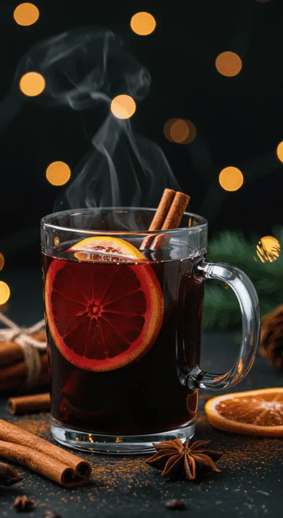 A hand ladling a hot mug of mulled wine from the Instant Pot at a festive holiday party.