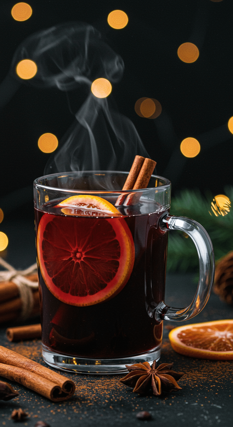 A hand ladling a hot mug of mulled wine from the Instant Pot at a festive holiday party.
