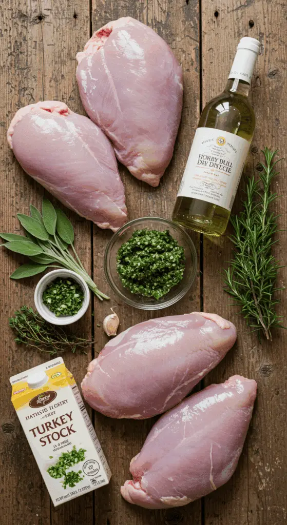 The fresh, classic ingredients for the Herb-Roasted Instant Pot Turkey Breast and Gravy recipe.