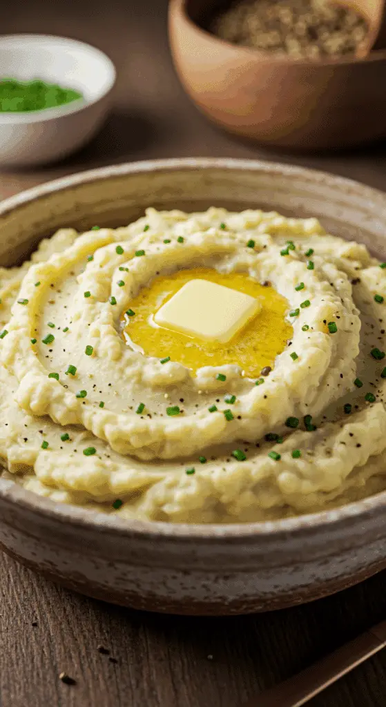 A large, rustic bowl of fluffy and creamy, homemade Best Mashed Potatoes with a pat of melting butter on top.