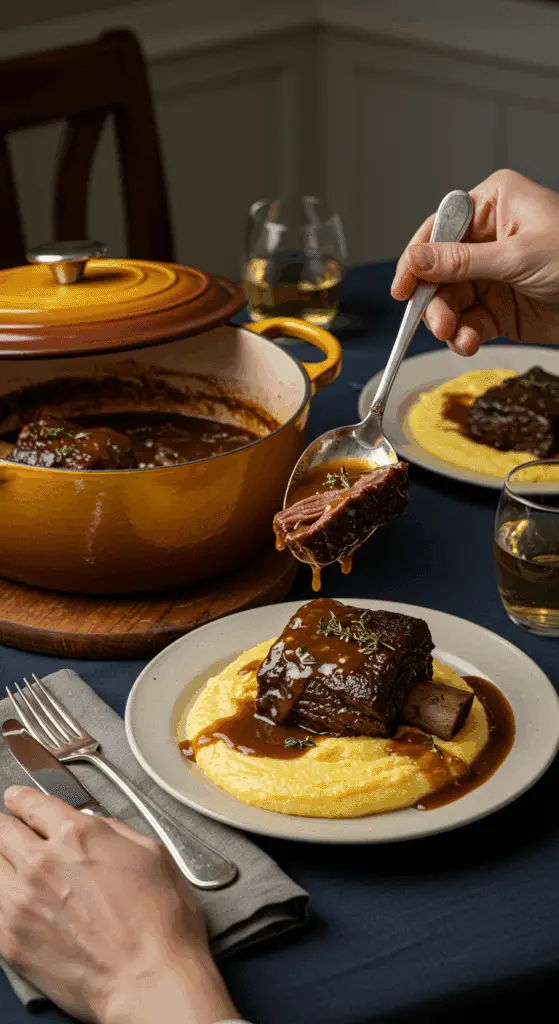 Serving the tender, homemade Mississippi Beef Short Ribs at a cozy Sunday dinner.
