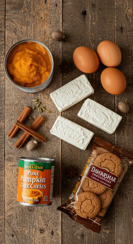 The classic, from-scratch fall ingredients for the Instant Pot Pumpkin Cheesecake recipe.